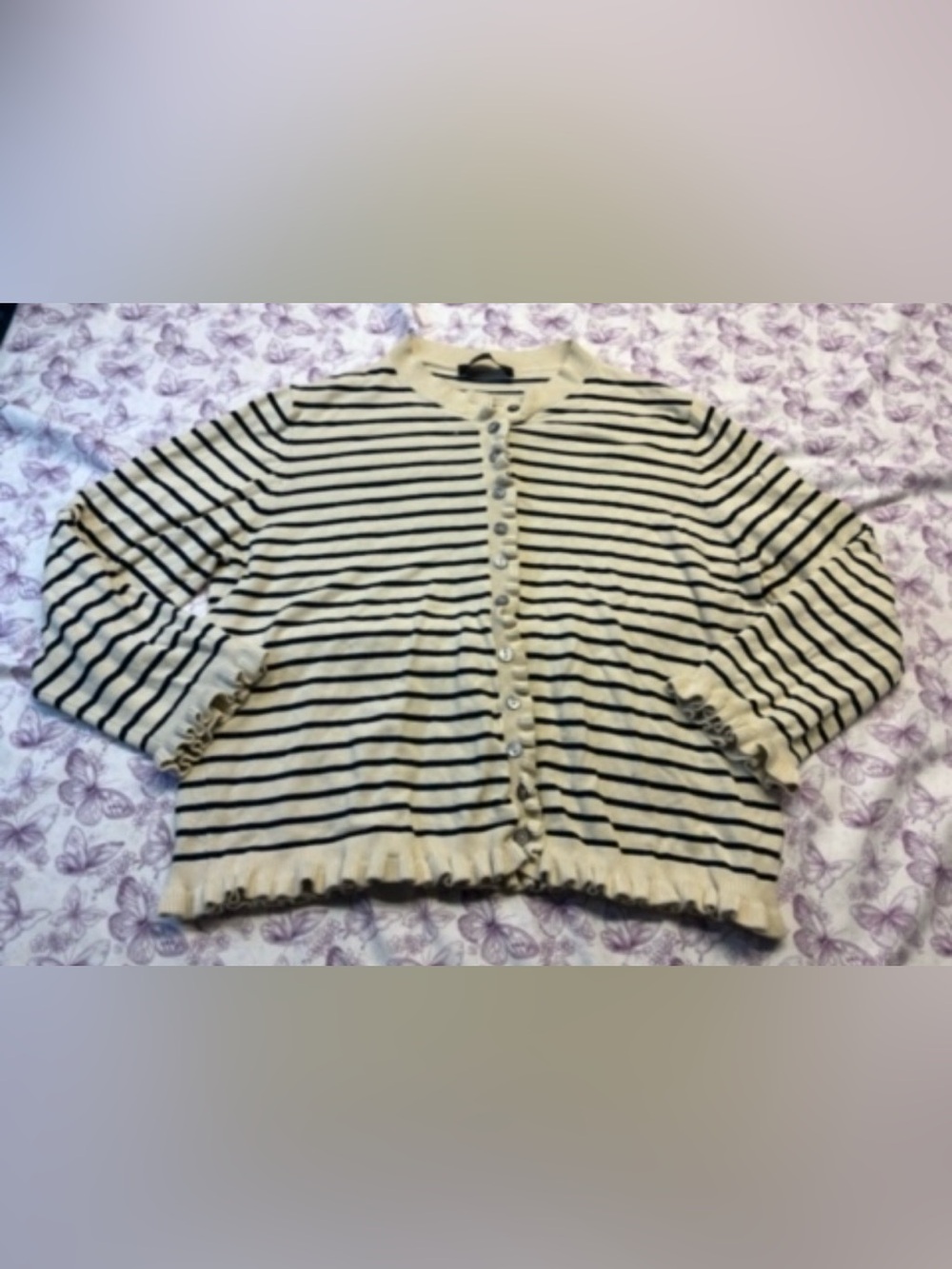 ⚛️Zara Cream & Black Striped Button-Front Cardigan